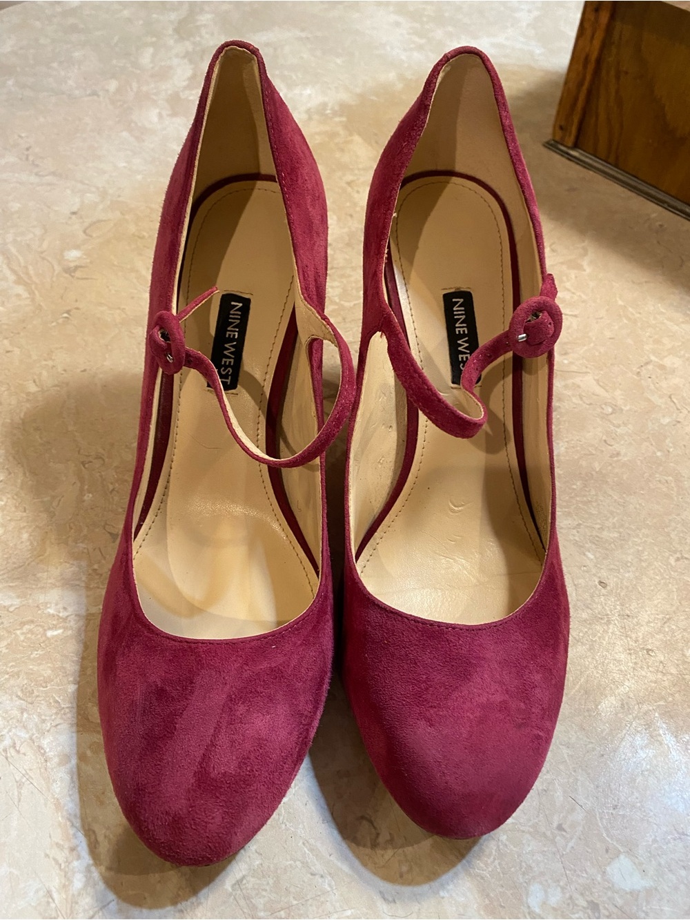Nine West Wine Suede Mary Jane Heels